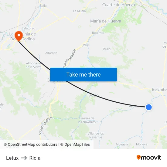 Letux to Ricla map