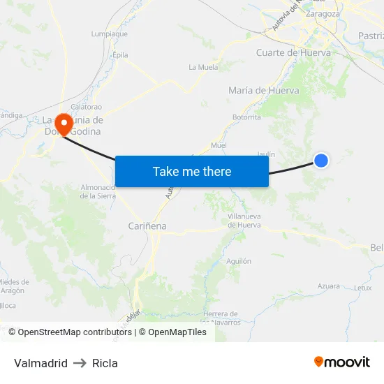 Valmadrid to Ricla map