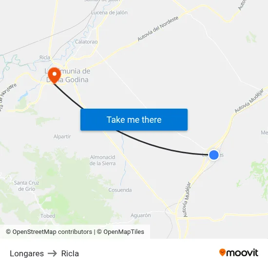 Longares to Ricla map