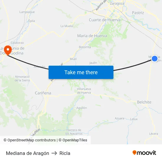 Mediana de Aragón to Ricla map