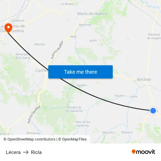 Lécera to Ricla map