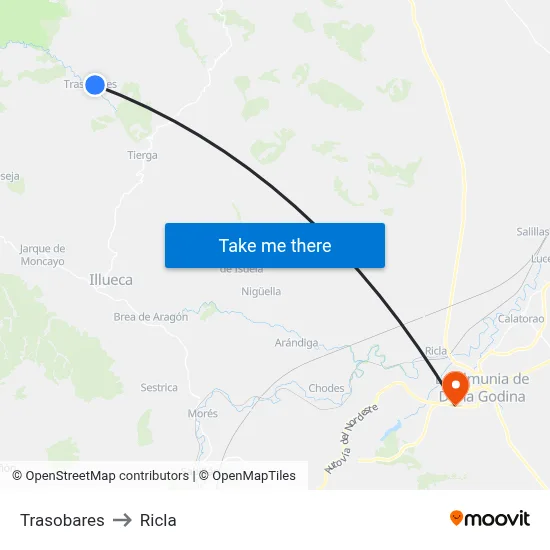 Trasobares to Ricla map