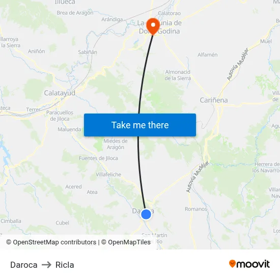 Daroca to Ricla map