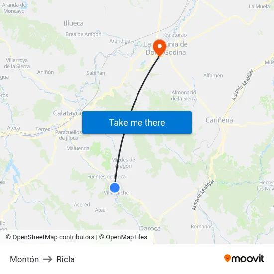 Montón to Ricla map