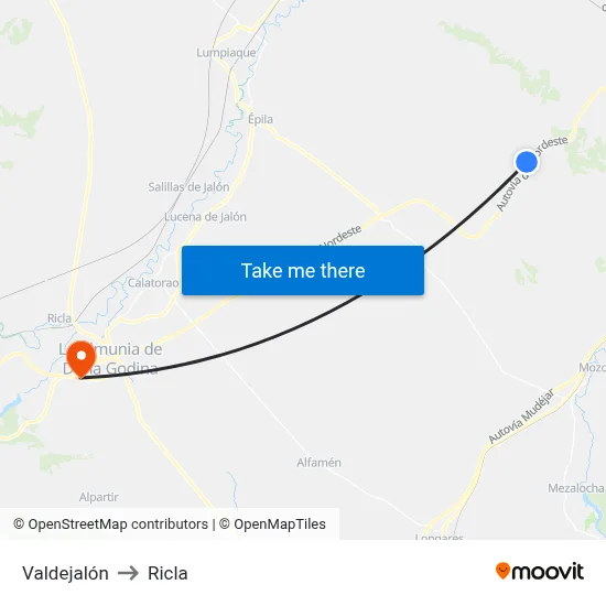 Valdejalón to Ricla map