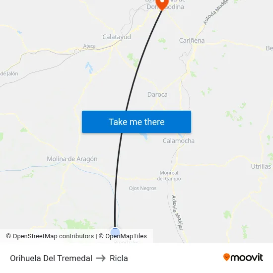 Orihuela Del Tremedal to Ricla map
