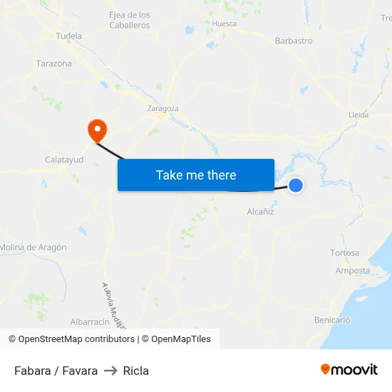 Fabara / Favara to Ricla map