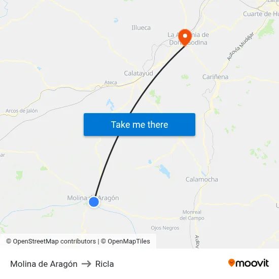 Molina de Aragón to Ricla map