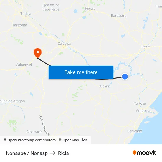 Nonaspe / Nonasp to Ricla map