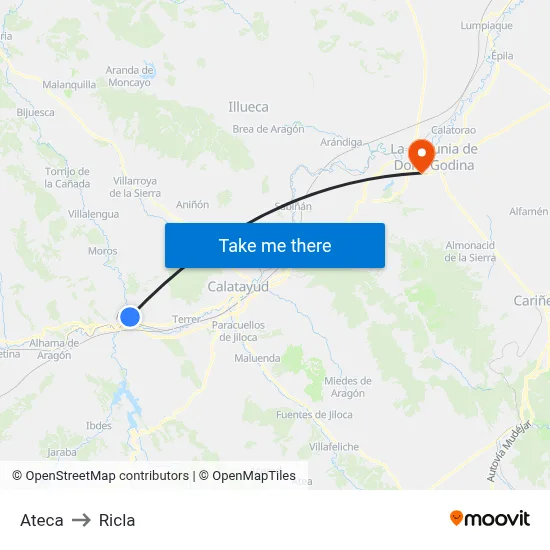 Ateca to Ricla map