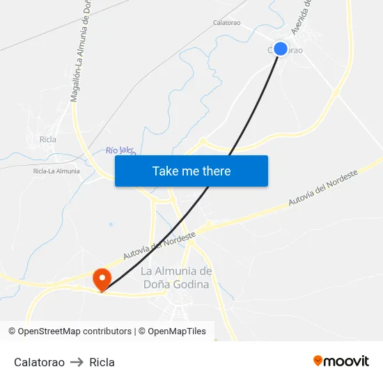 Calatorao to Ricla map