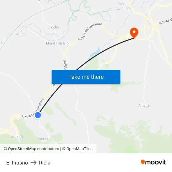 El Frasno to Ricla map