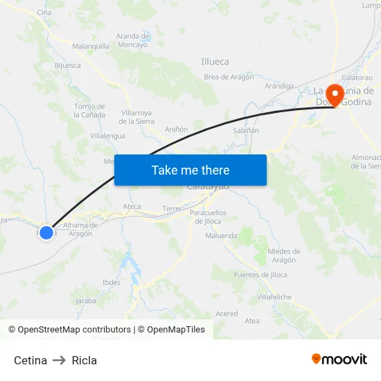 Cetina to Ricla map