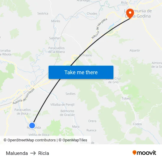 Maluenda to Ricla map