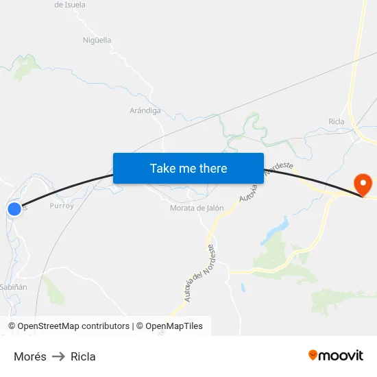 Morés to Ricla map