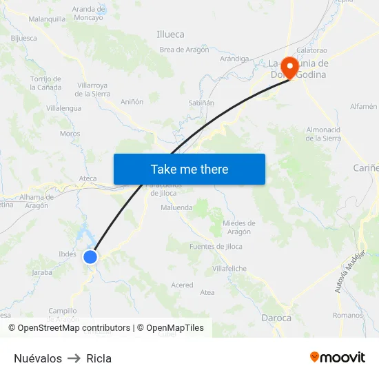 Nuévalos to Ricla map