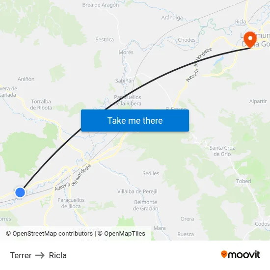 Terrer to Ricla map