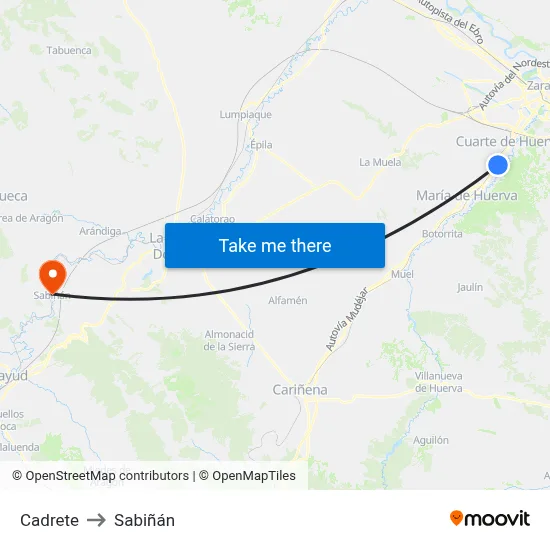 Cadrete to Sabiñán map