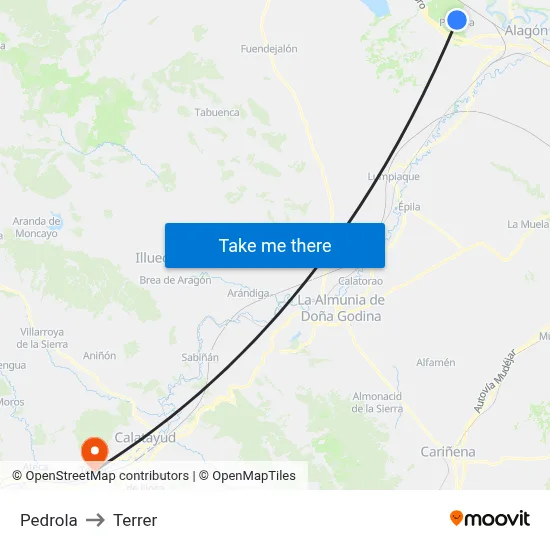 Pedrola to Terrer map