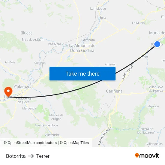 Botorrita to Terrer map
