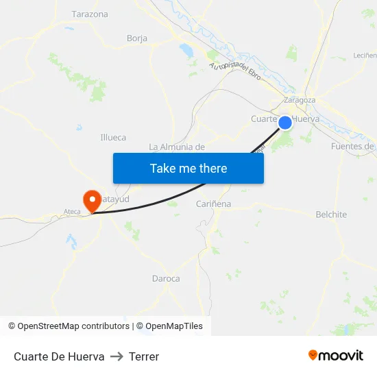 Cuarte De Huerva to Terrer map