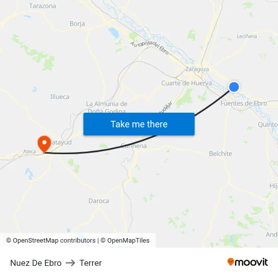 Nuez De Ebro to Terrer map