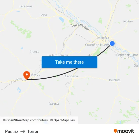 Pastriz to Terrer map
