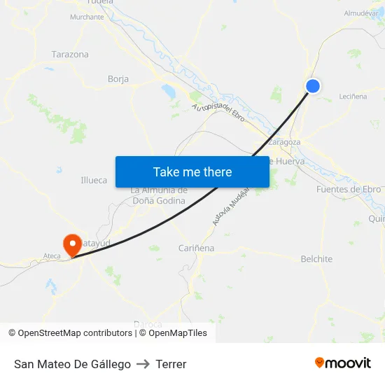 San Mateo De Gállego to Terrer map