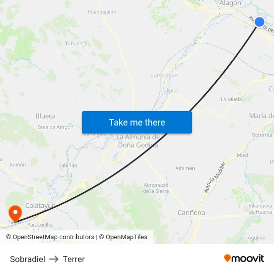 Sobradiel to Terrer map