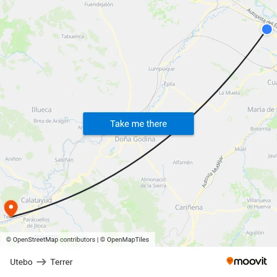 Utebo to Terrer map