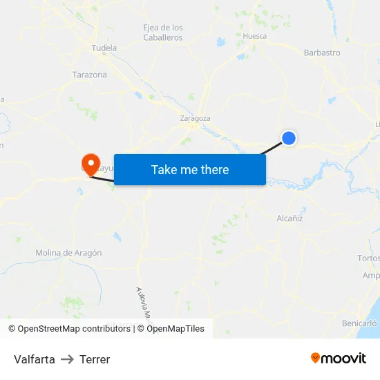 Valfarta to Terrer map