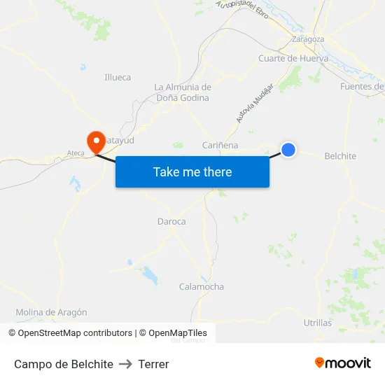 Campo de Belchite to Terrer map
