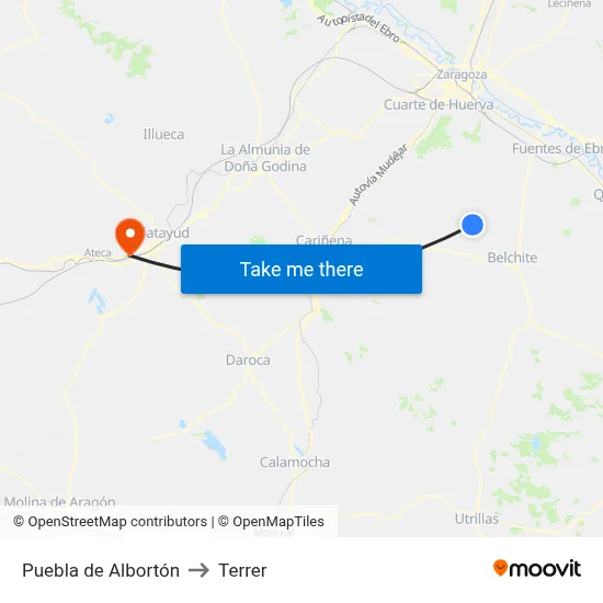 Puebla de Albortón to Terrer map