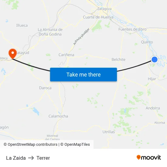 La Zaida to Terrer map
