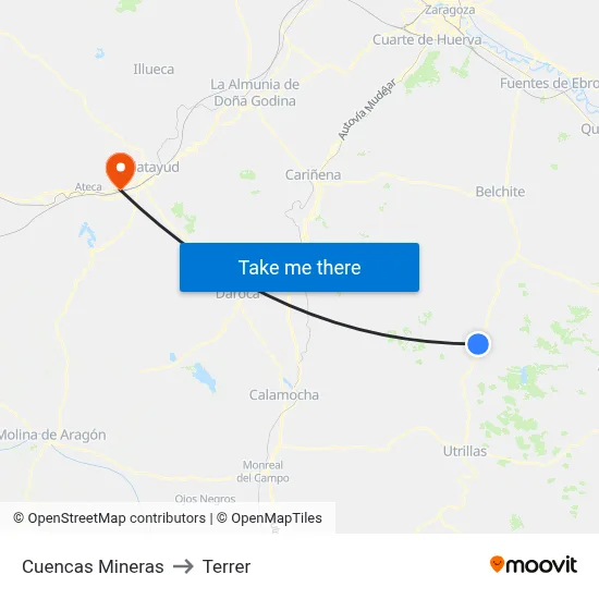 Cuencas Mineras to Terrer map