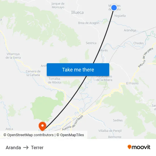 Aranda to Terrer map