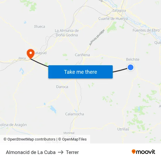 Almonacid de La Cuba to Terrer map