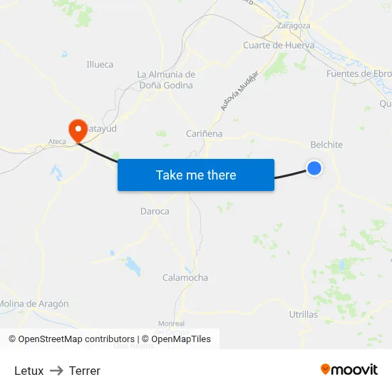 Letux to Terrer map