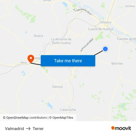 Valmadrid to Terrer map