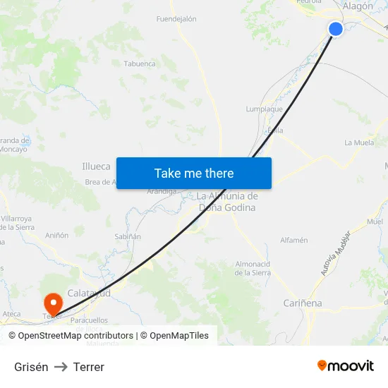 Grisén to Terrer map