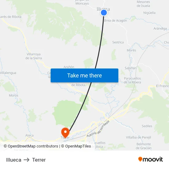 Illueca to Terrer map