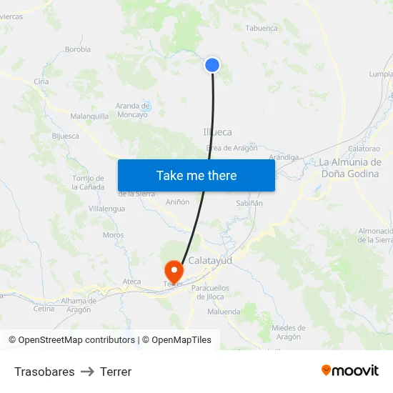 Trasobares to Terrer map
