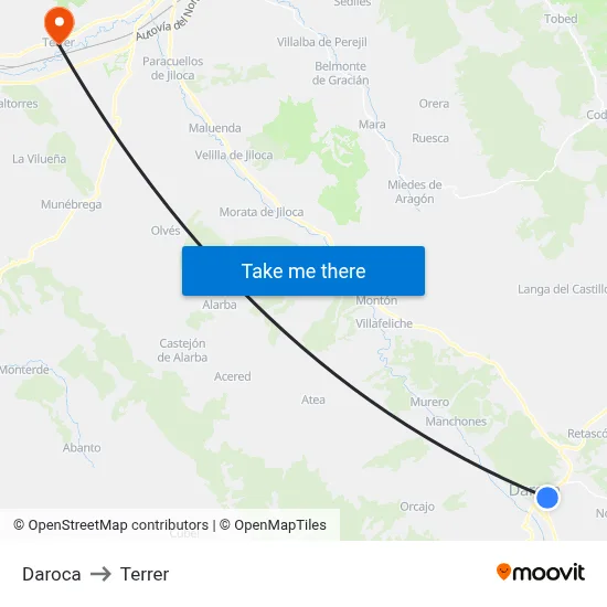 Daroca to Terrer map