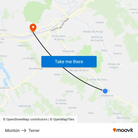 Montón to Terrer map
