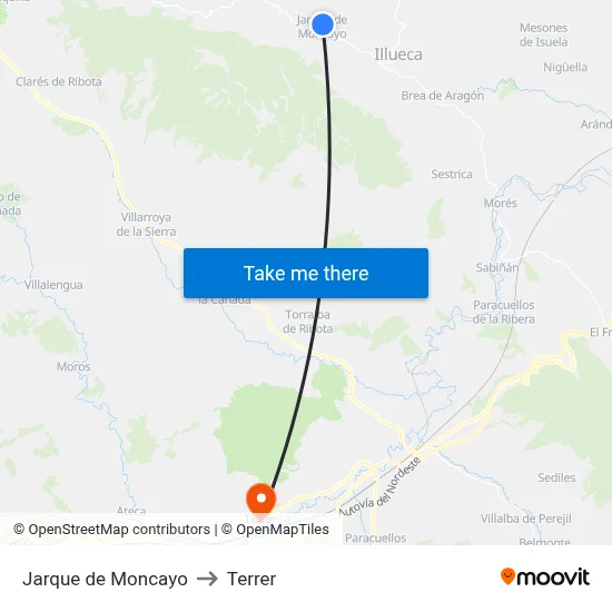 Jarque de Moncayo to Terrer map