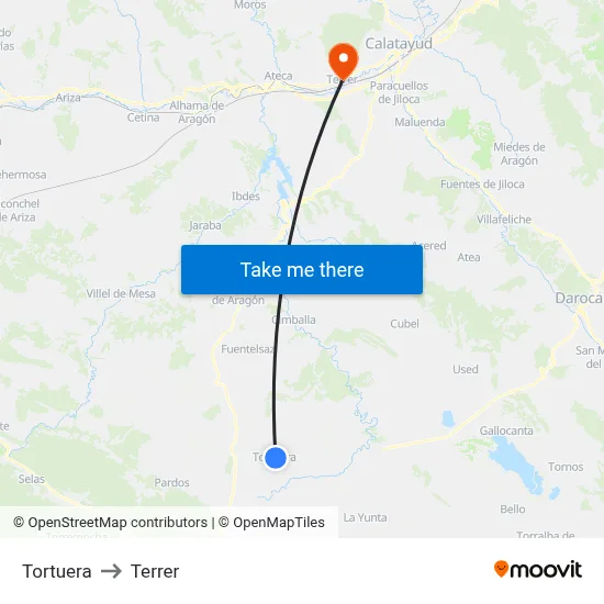 Tortuera to Terrer map