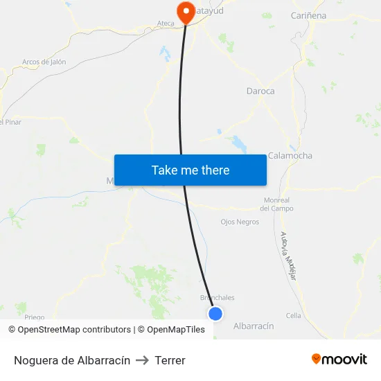 Noguera de Albarracín to Terrer map
