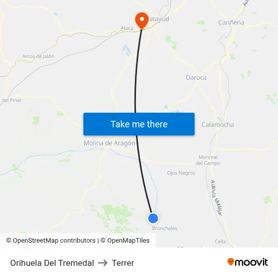 Orihuela Del Tremedal to Terrer map
