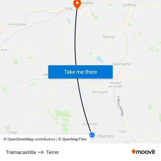 Tramacastilla to Terrer map