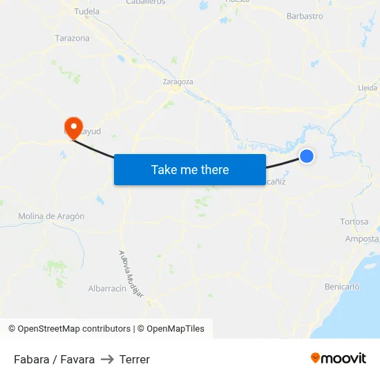 Fabara / Favara to Terrer map